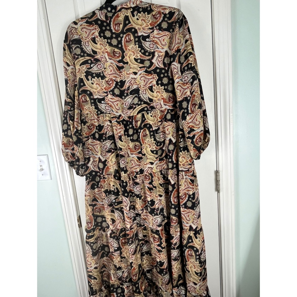 Me 2 Magic Womens 2X Paisley Tiered Maxi Dress Black Gold Rust Long Sleeve Boho - Picture 2 of 7